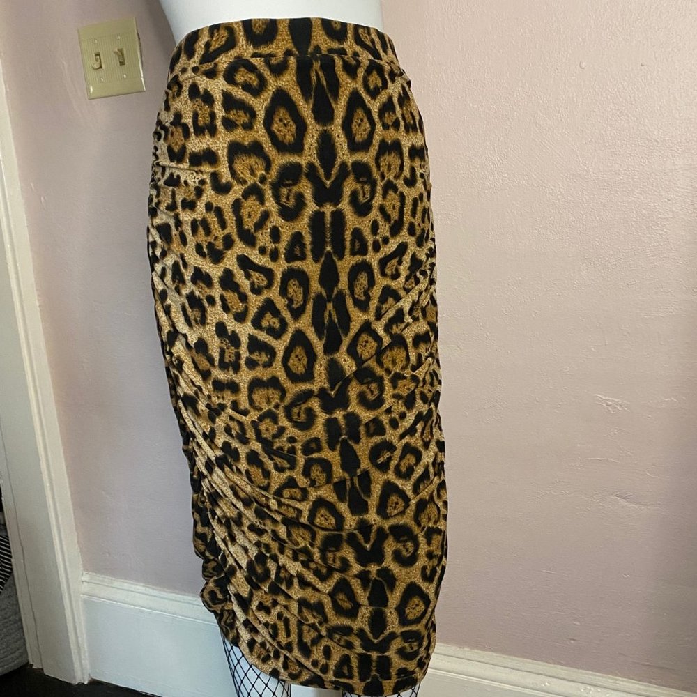 Leopard Print stretch knit ruched pencil skirt 14